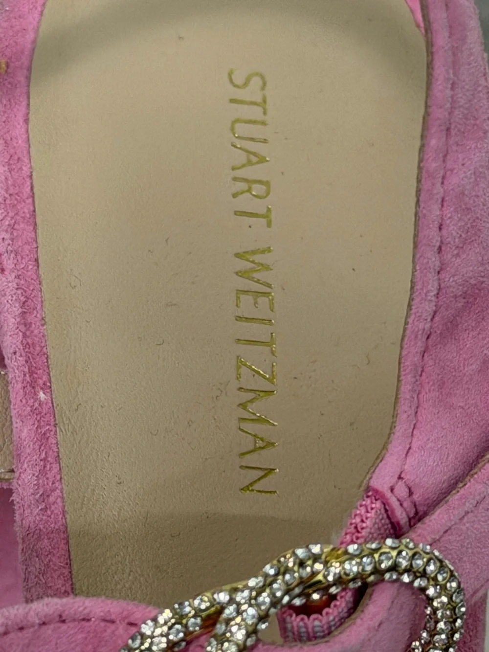 Stuart Weitzman Crystal Buckle 75 Block Heel Sandal Size 9